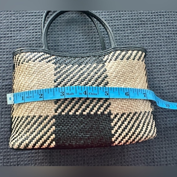 Esprit Crossbody Black & Tan Check Pattern Rattan Bag Y2K Academia Preppy - Picture 4 of 7